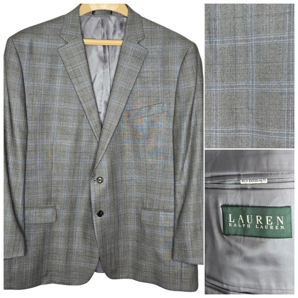 Lauren Ralph Lauren Other - Lauren Ralph Lauren Silk Wool Blazer 50R Grey Blue Plaid Sport Coat Prep Classic